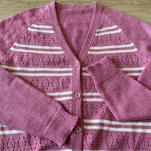 Vintage 70s 80s Mauve Pink Striped Cardigan